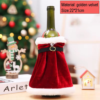 Creative Christmas Wine Bottle Set Golden Velvet Dress Wine Bottle Cover Wine Bottle Bag Sleeve Xmas New Year Dinner Table Decor