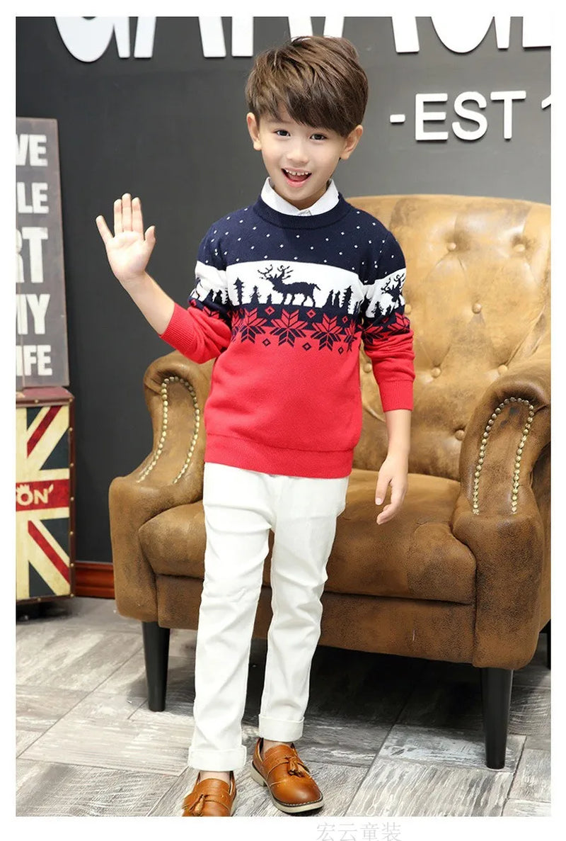 Christmas Sweater Boys Girl Kids Children Jumpers O-Neck Knitted Sweater Pullover Cartoon Teenager Girls Sweater New Year Costum