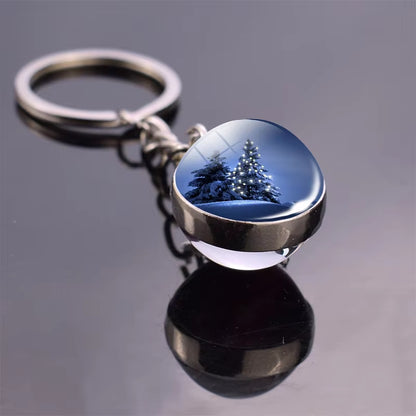 Christmas Jewelry Christmas Theme Glass Cabochon Key Chains Santa Claus Christmas Tree Pattern Double Side Glass Ball Keychain