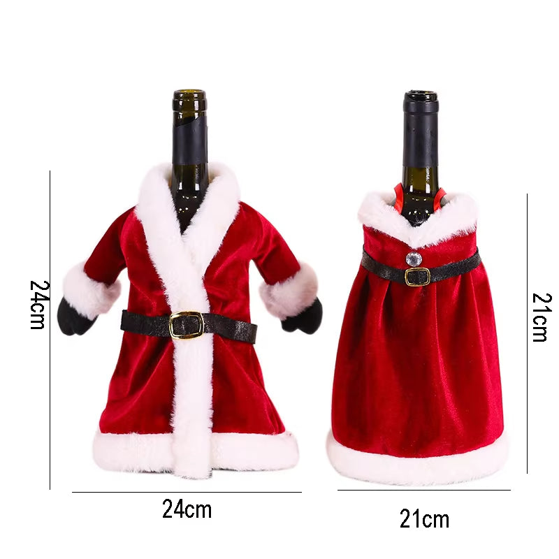 Creative Christmas Wine Bottle Set Golden Velvet Dress Wine Bottle Cover Wine Bottle Bag Sleeve Xmas New Year Dinner Table Decor