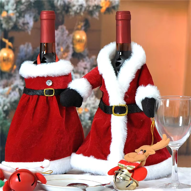 Creative Christmas Wine Bottle Set Golden Velvet Dress Wine Bottle Cover Wine Bottle Bag Sleeve Xmas New Year Dinner Table Decor