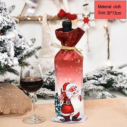 Creative Christmas Wine Bottle Set Golden Velvet Dress Wine Bottle Cover Wine Bottle Bag Sleeve Xmas New Year Dinner Table Decor