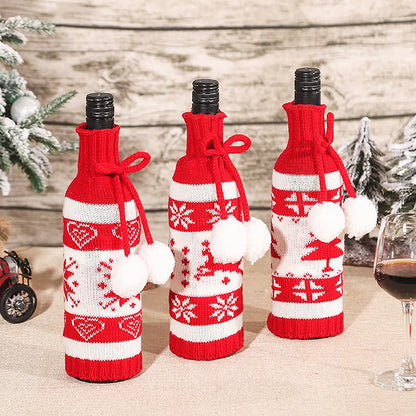 Christmas Ornaments Knitting Wool Hair Bulb Wine Bottle Cover Xmas Decor Wine Bottle Bag for Party Dinner Table Decorations