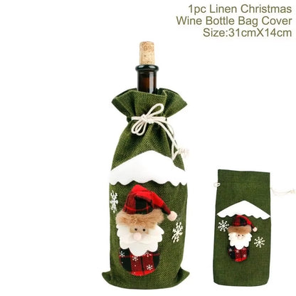 Creative Christmas Wine Bottle Set Golden Velvet Dress Wine Bottle Cover Wine Bottle Bag Sleeve Xmas New Year Dinner Table Decor