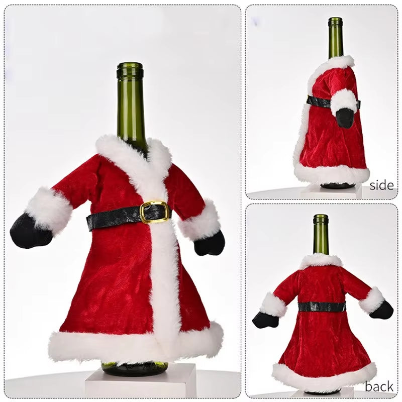 Creative Christmas Wine Bottle Set Golden Velvet Dress Wine Bottle Cover Wine Bottle Bag Sleeve Xmas New Year Dinner Table Decor