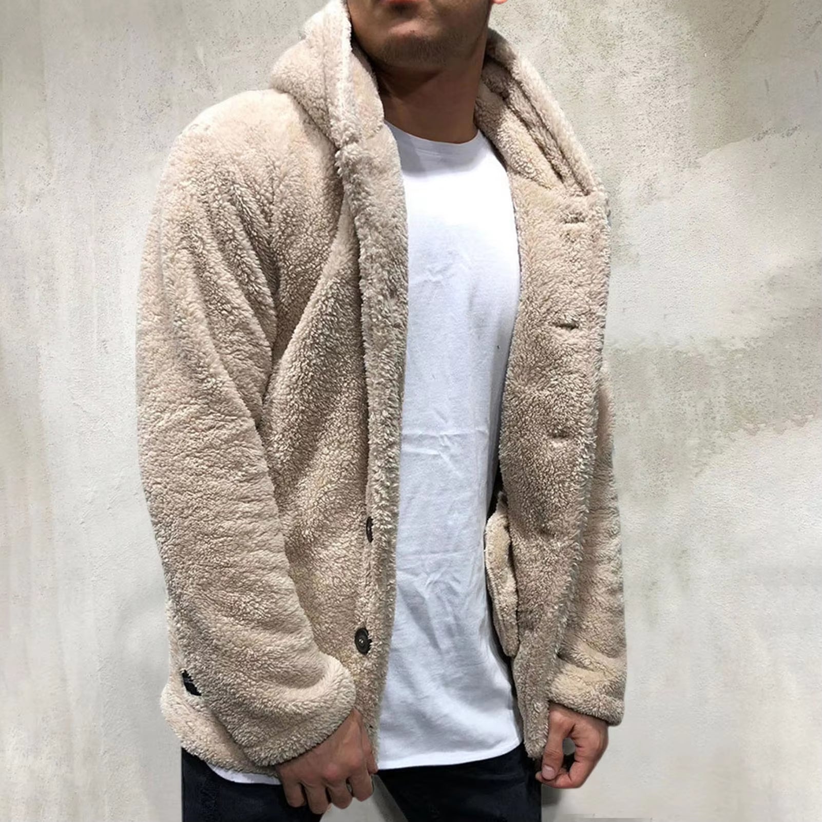 ```Huggable Marshmallow Jacket: The Ultimate Snuggle Suit for Men – Windproof, Fluffy, and Buttoned-Up Like a Cozy Sausage!```