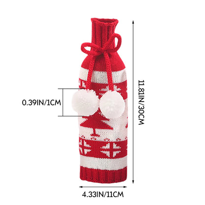 Christmas Ornaments Knitting Wool Hair Bulb Wine Bottle Cover Xmas Decor Wine Bottle Bag for Party Dinner Table Decorations