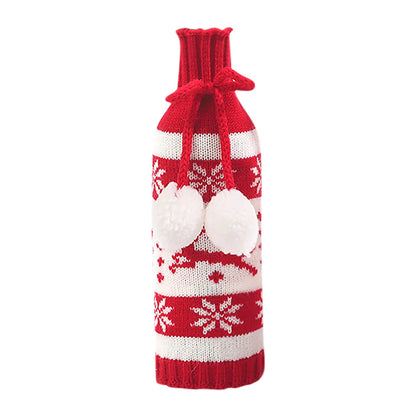 Christmas Ornaments Knitting Wool Hair Bulb Wine Bottle Cover Xmas Decor Wine Bottle Bag for Party Dinner Table Decorations