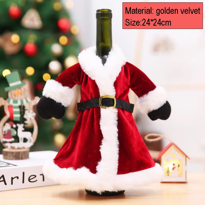 Creative Christmas Wine Bottle Set Golden Velvet Dress Wine Bottle Cover Wine Bottle Bag Sleeve Xmas New Year Dinner Table Decor