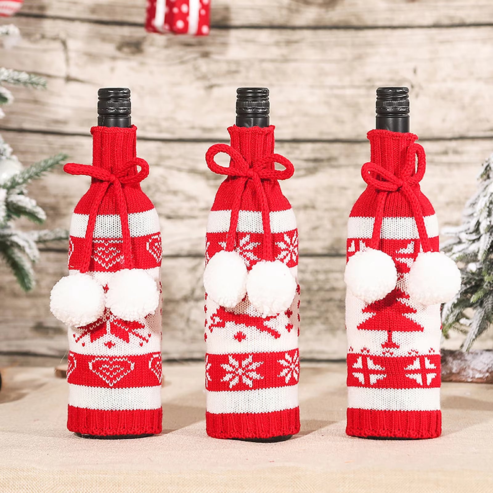 Christmas Ornaments Knitting Wool Hair Bulb Wine Bottle Cover Xmas Decor Wine Bottle Bag for Party Dinner Table Decorations