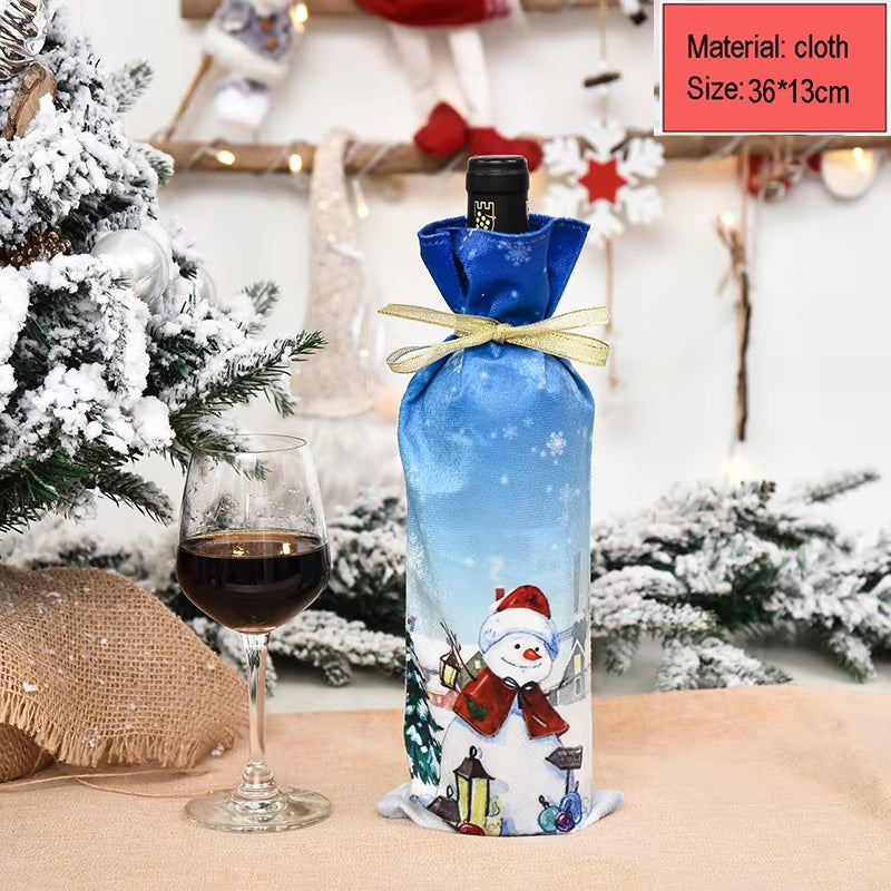 Creative Christmas Wine Bottle Set Golden Velvet Dress Wine Bottle Cover Wine Bottle Bag Sleeve Xmas New Year Dinner Table Decor